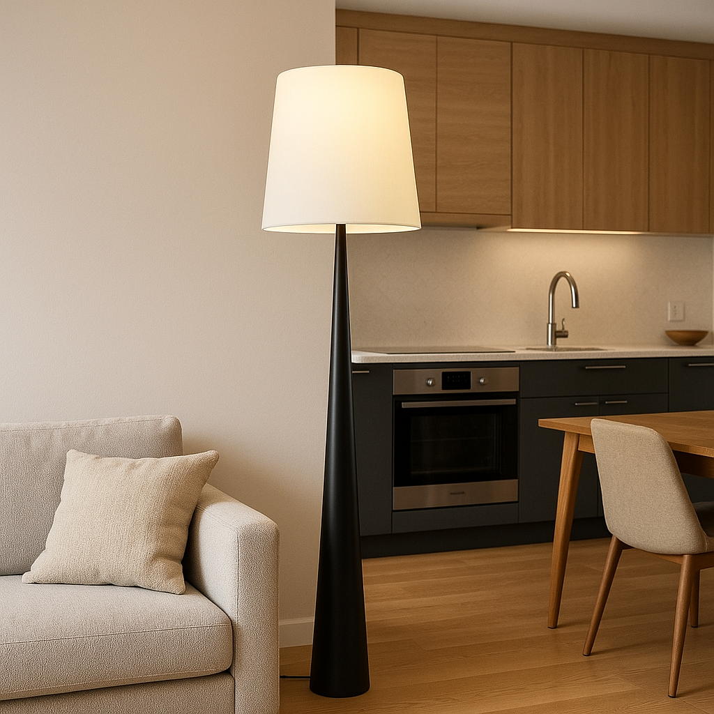 Elegancka czarna lampa stołowa stożkowa