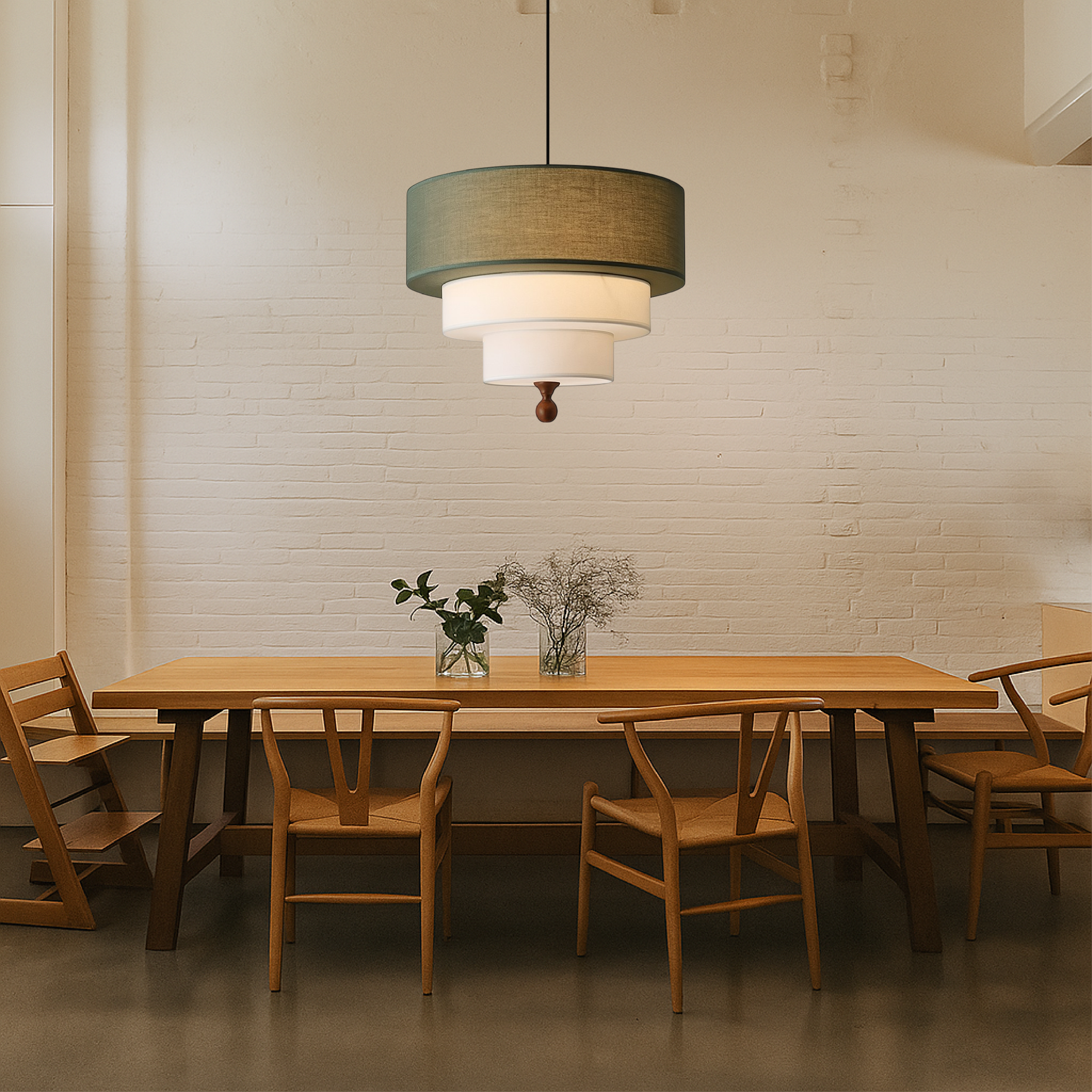 Nowoczesna lampa wisząca z jedwabiu i bawełny