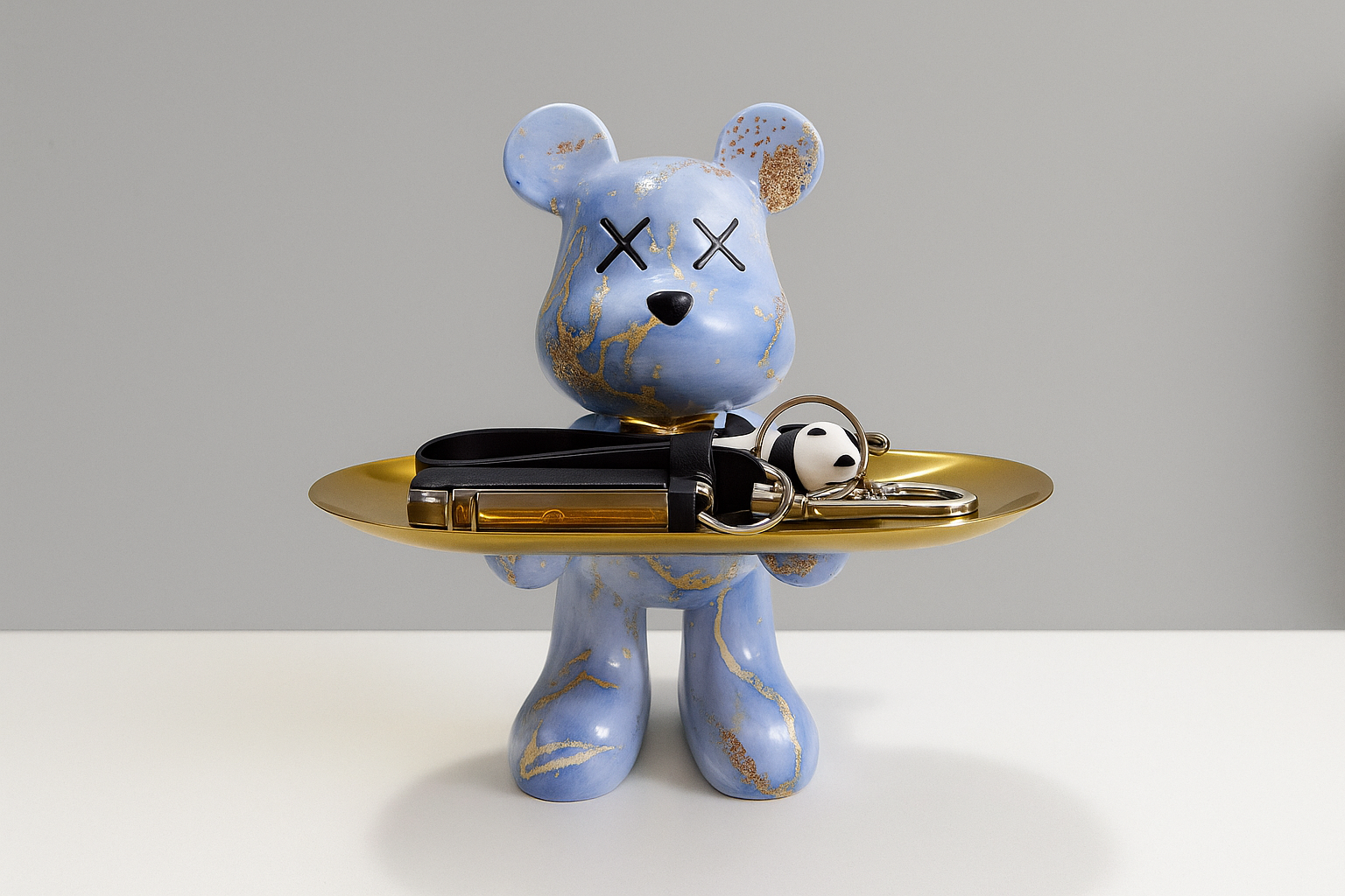 Standing bear figurine with shallow tray