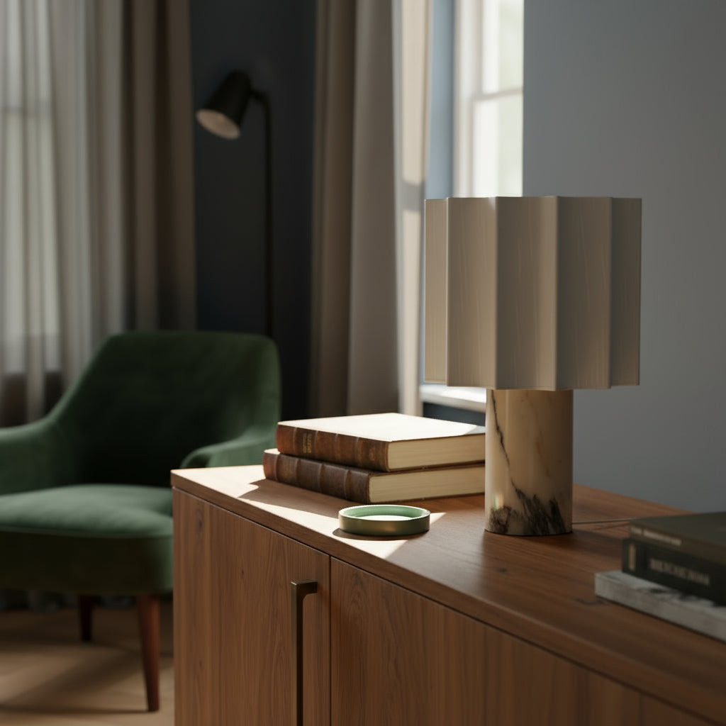 Minimalistyczna marmurowa lampa stołowa