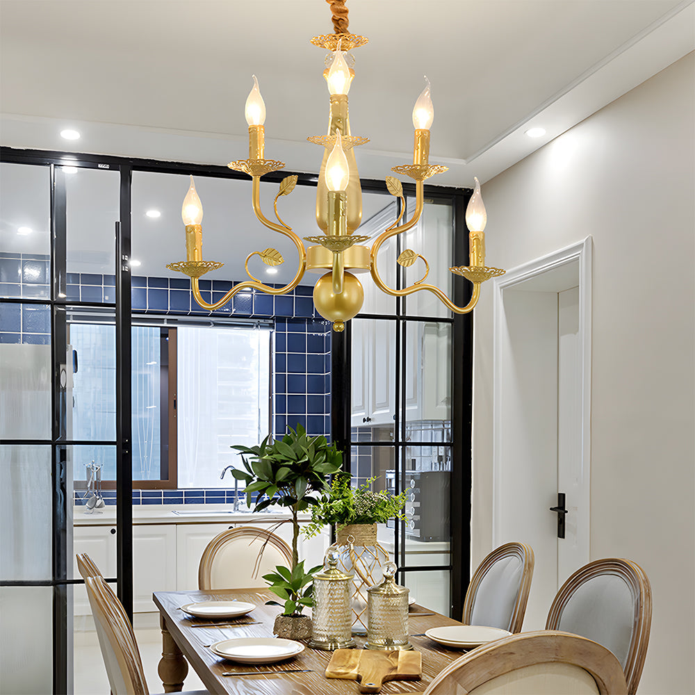 Classic ring ceiling lamp with curved arms and candle holders