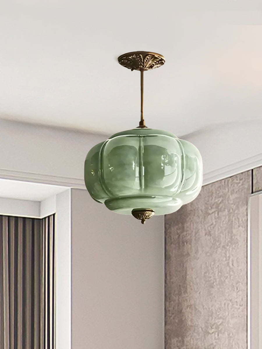 Klasyczna lampa wisząca w kształcie dyni szklana półpłaska