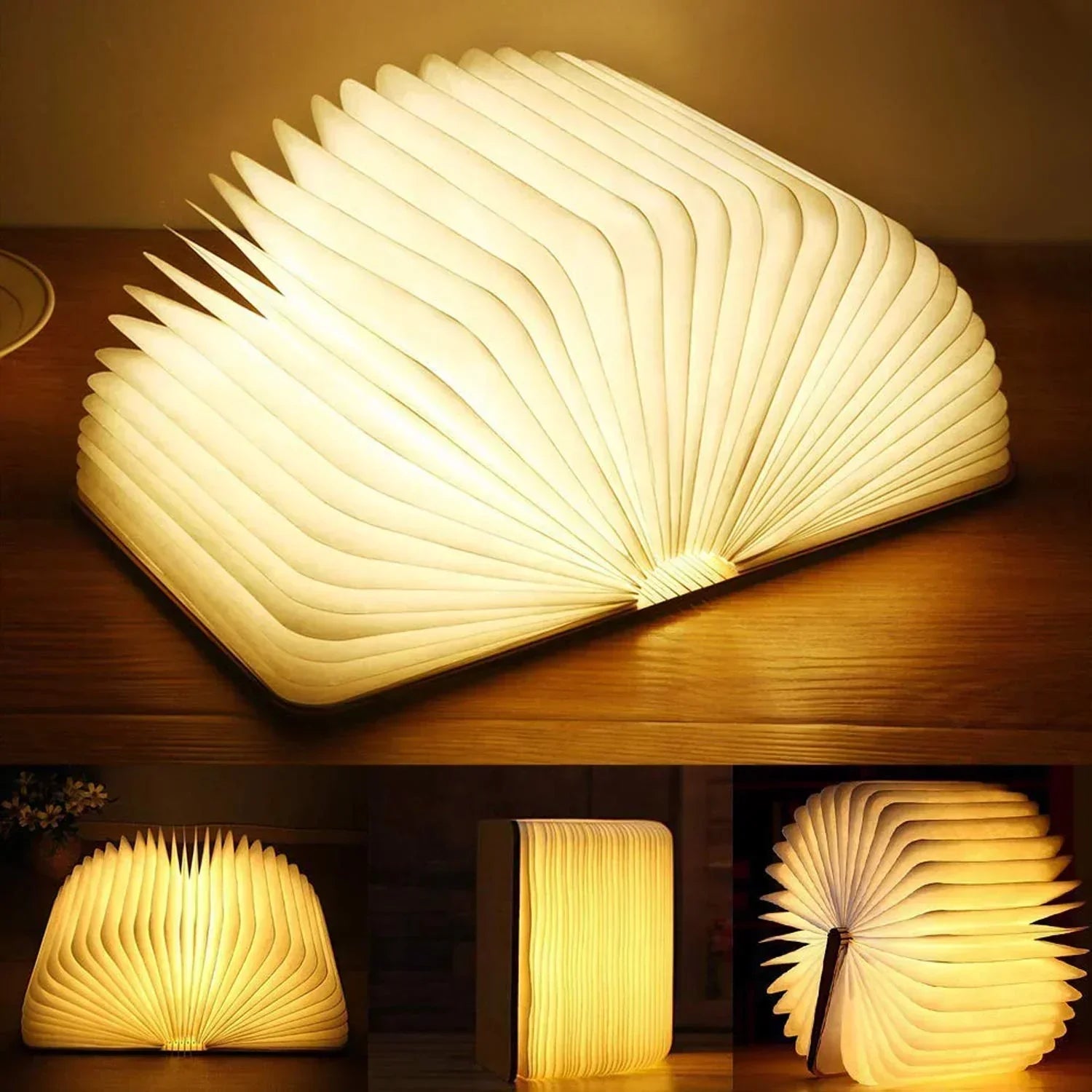 Lampa stołowa w kształcie książki z rozkładanymi stronami