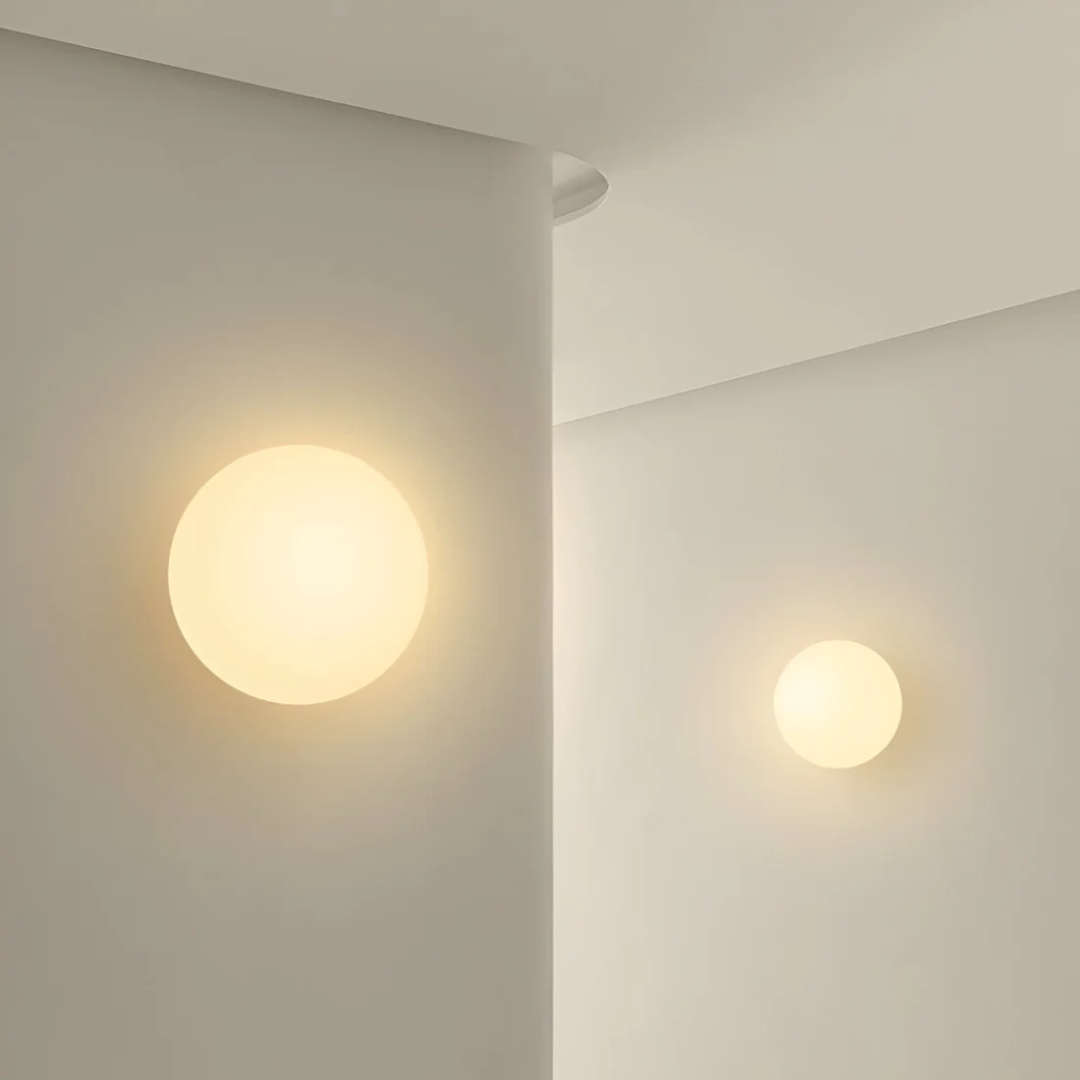 Minimalist glass bathroom wall light with a spherical shade