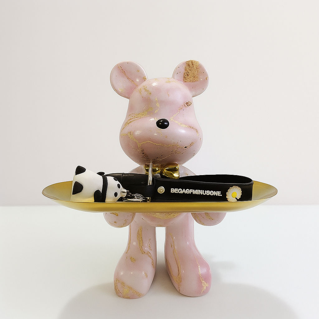 Standing bear figurine with shallow tray