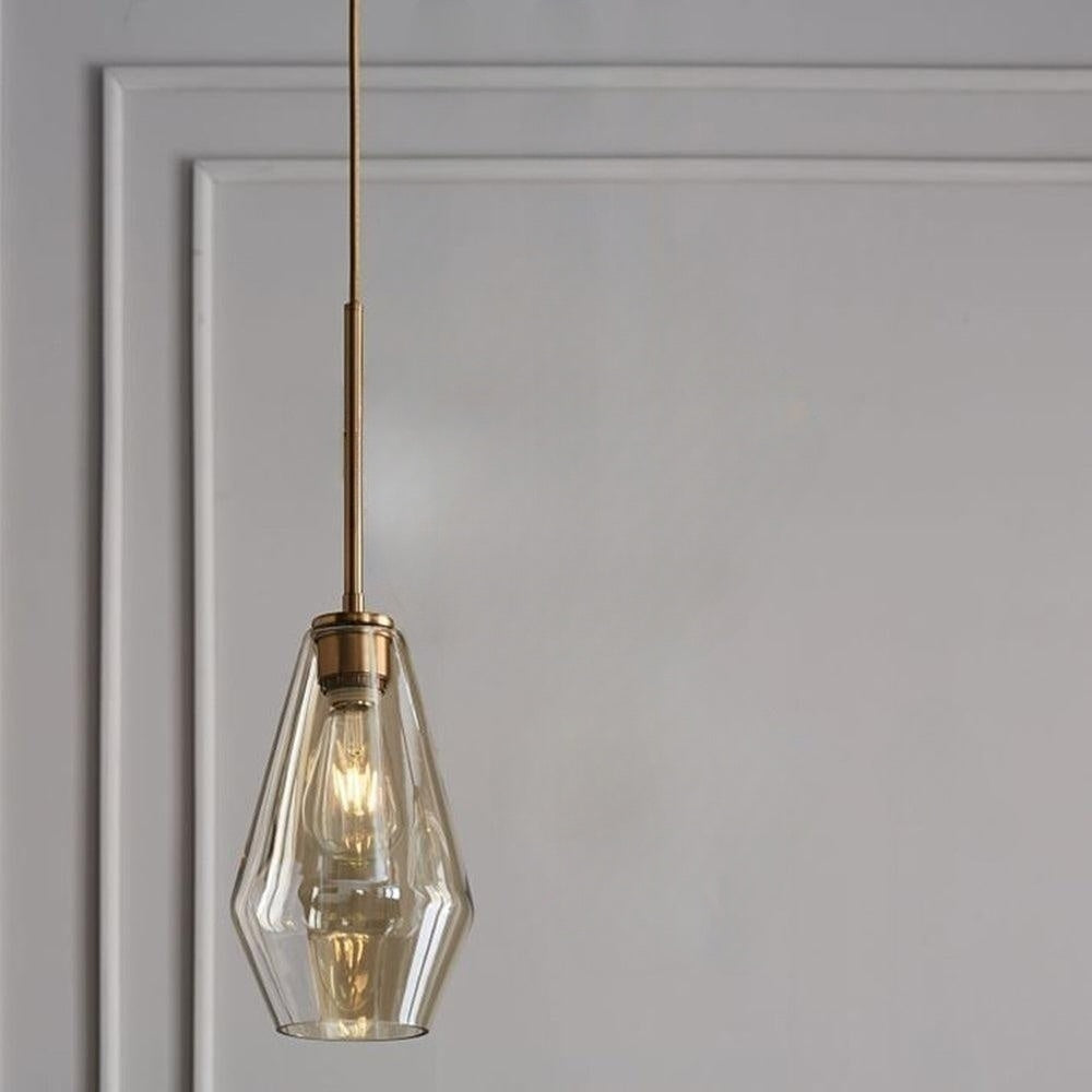 Lampa wisząca szklana diamentowy klosz przezroczysty bursztynowy