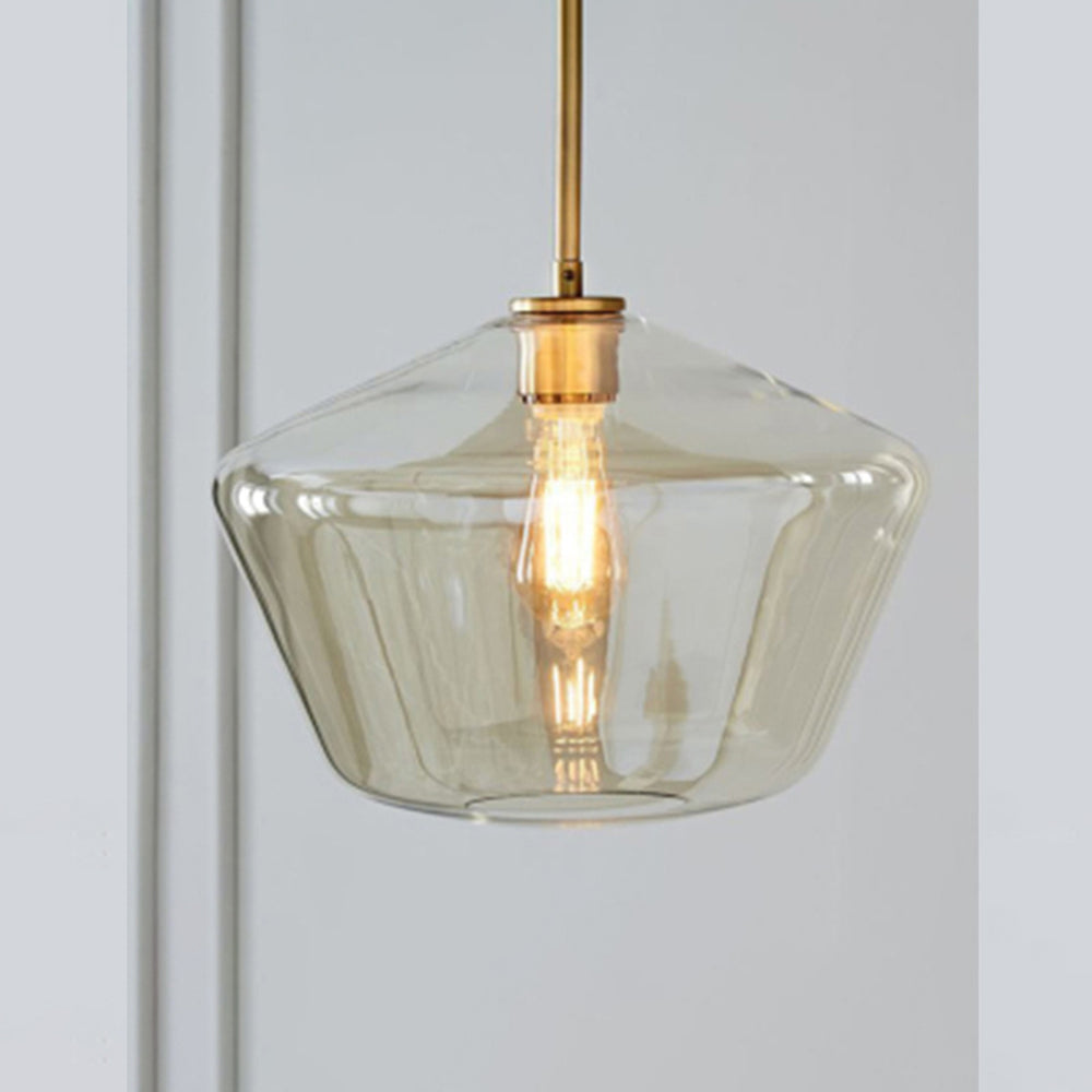 Lampa wisząca szklana diamentowy klosz przezroczysty bursztynowy