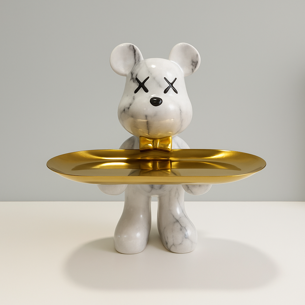 Standing bear figurine with shallow tray