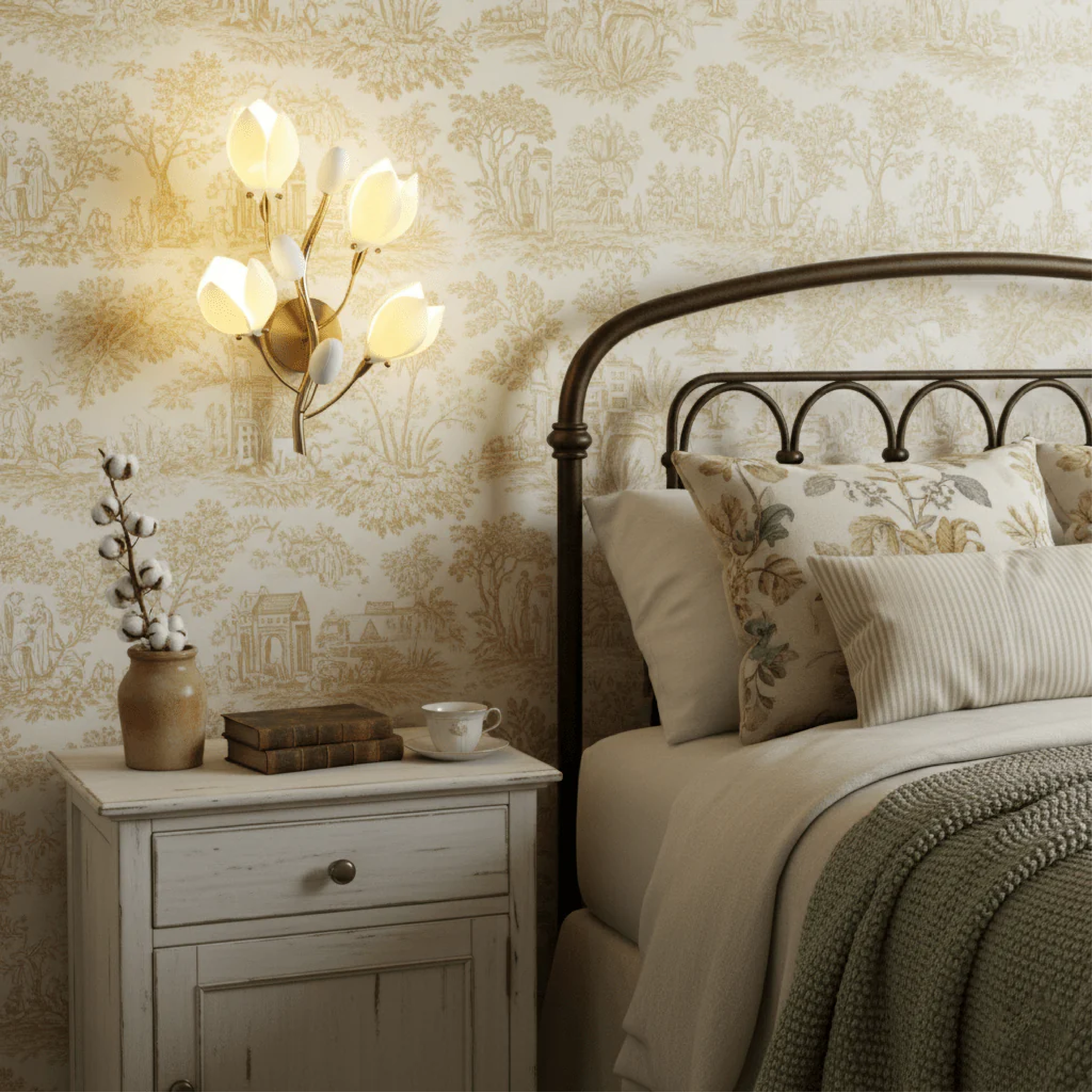 Minimalistyczna ceramiczna lampa ścienna w kształcie kwiatu