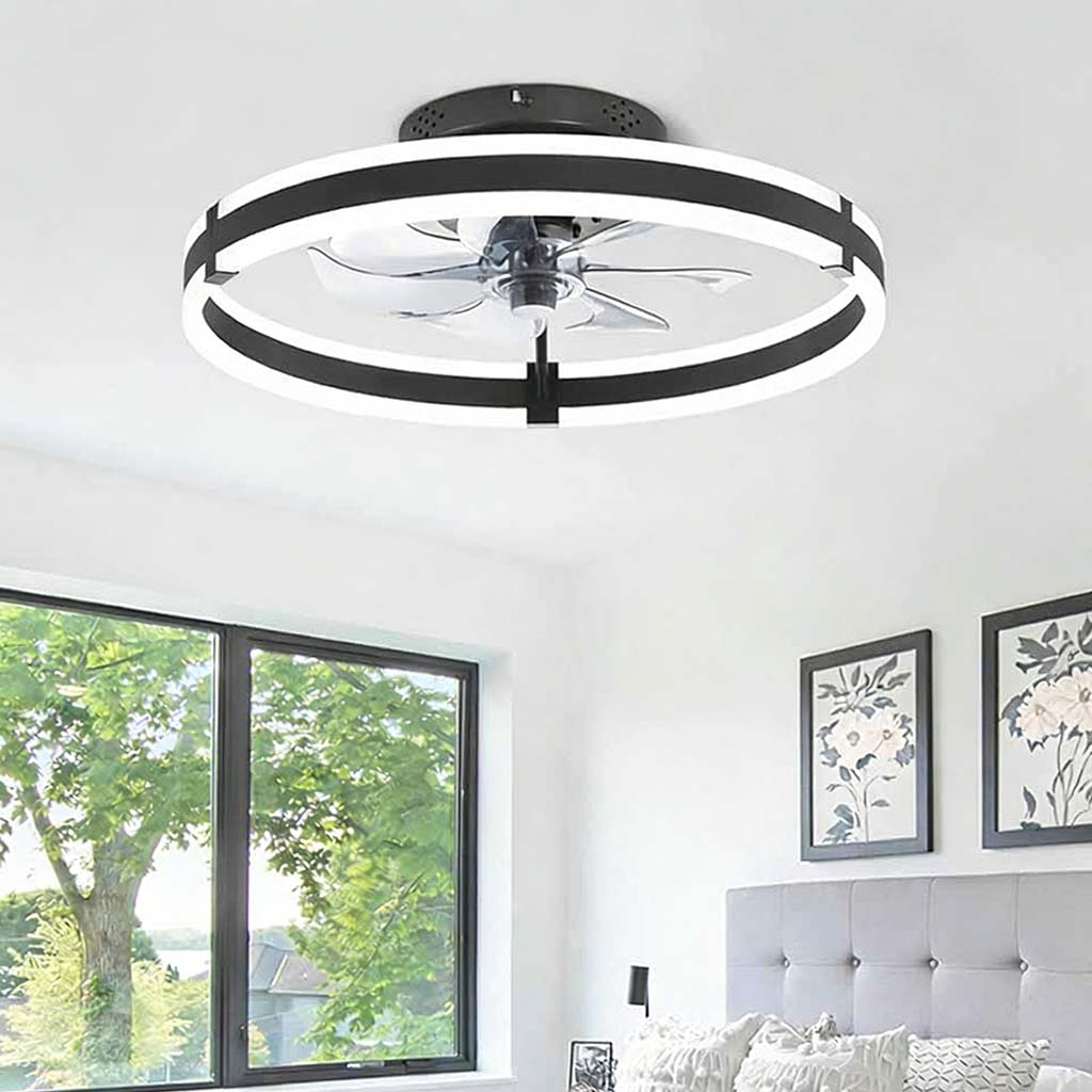 Round ceiling LED lamp with fan and double frame