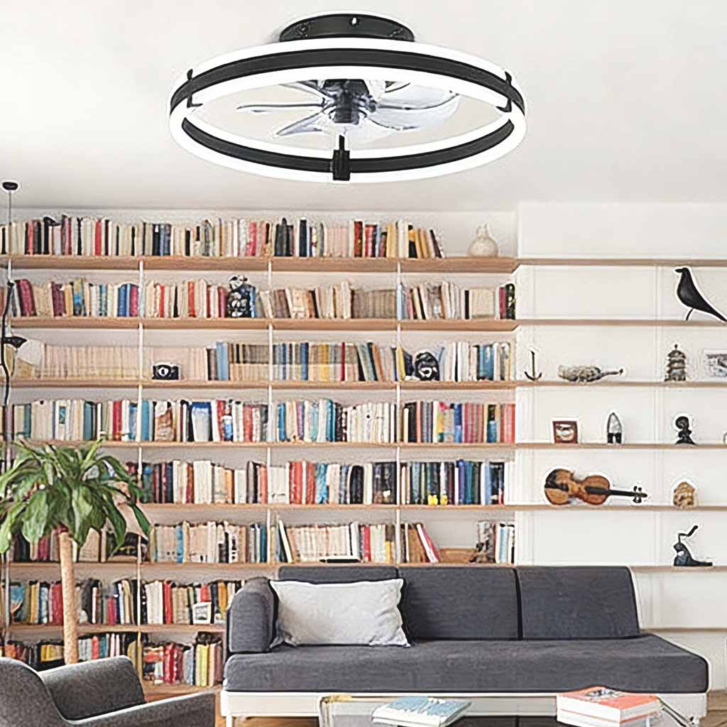 Round ceiling LED lamp with fan and double frame