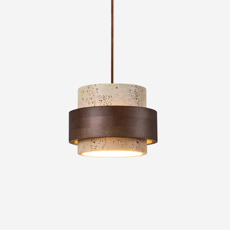 Lampa wisząca z trawertynu i drewna