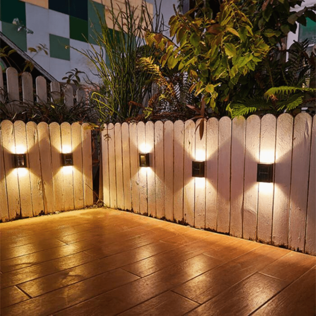 Buiten LED-zonne-energie wandlamp met lichtuitstraling omhoog en omlaag