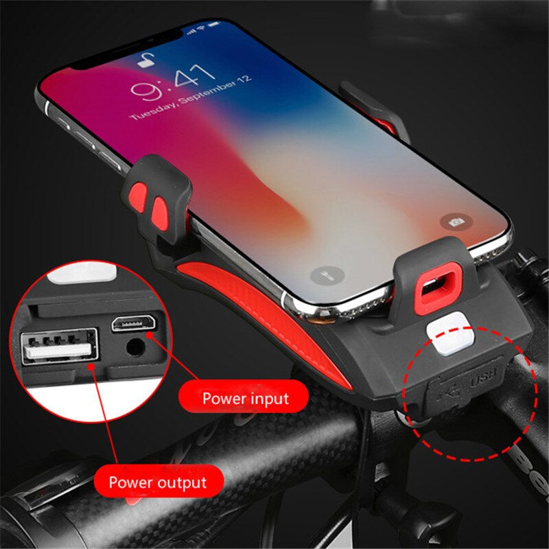 Fietshouder voor telefoon met lamp, claxon en powerbank