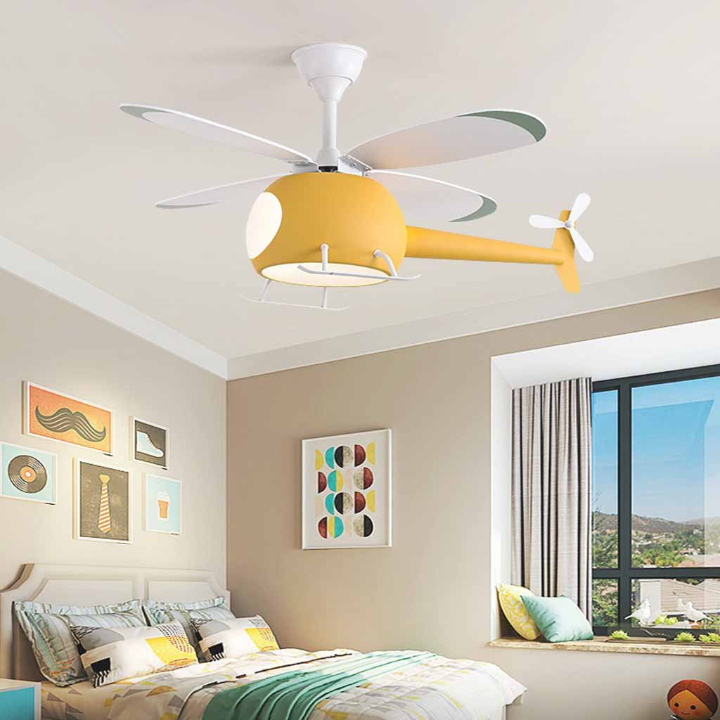 Colorful ceiling lamp with helicopter fan for a child's room