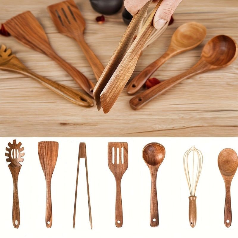 Set van 7 houten keukengerei voor koken