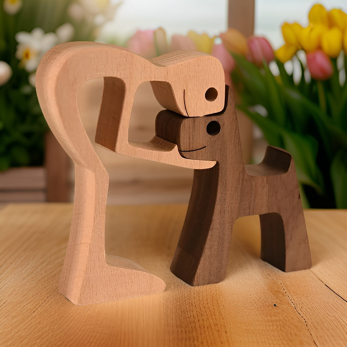 Houten decoratief beeldje van een paar figuren