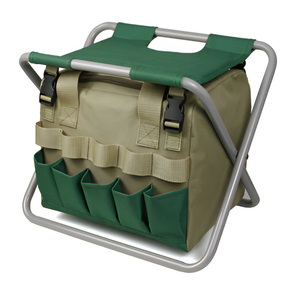 Garden tool set with bag and folding stool