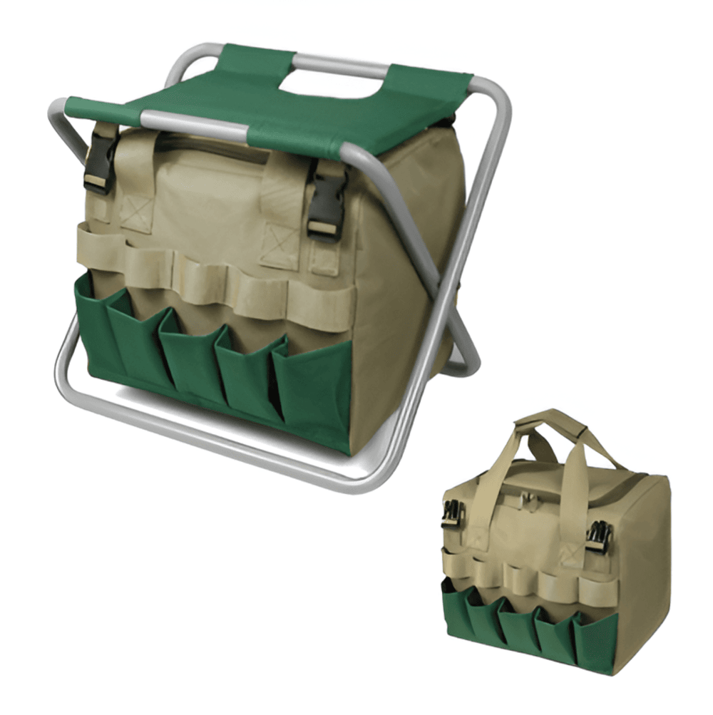 Garden tool set with bag and folding stool