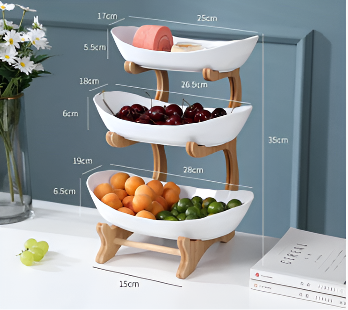 Fruit bowl with wooden stand, 2 or 3 tiers