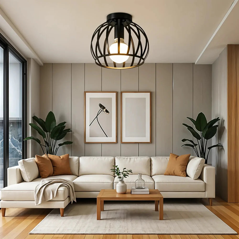 Przemysłowa czarna metalowa lampa sufitowa w stylu vintage