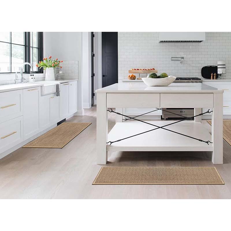 Woven floor mat with textured surface and backing