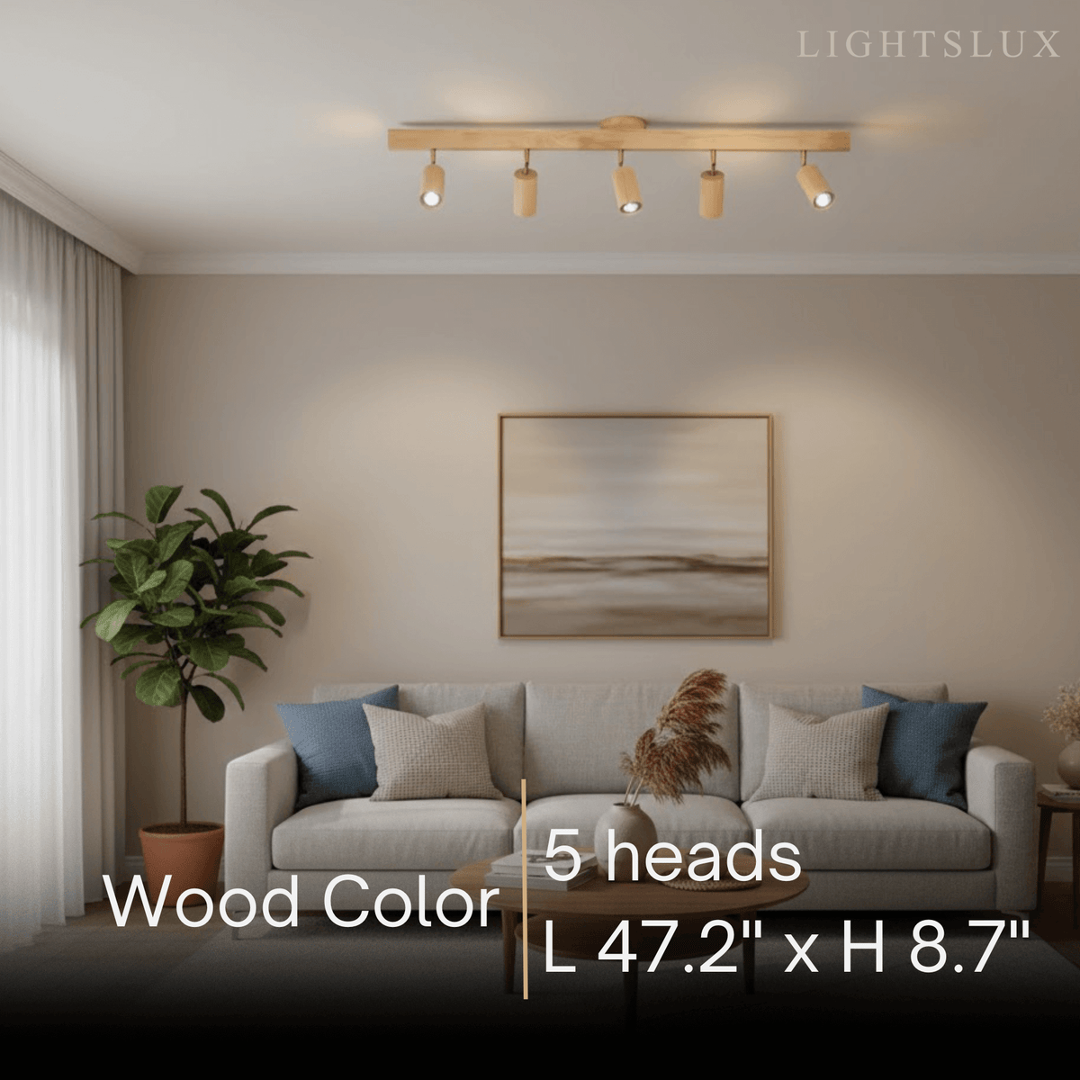 Modern Adjustable LED Track Ceiling Light with Wooden Shades
