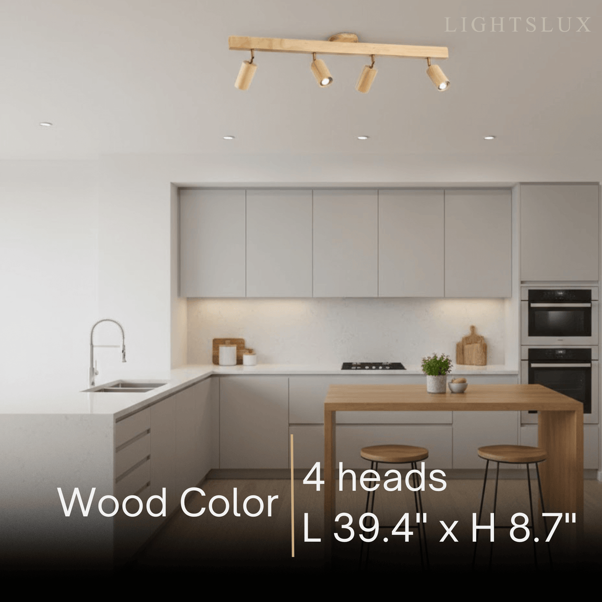 Modern Adjustable LED Track Ceiling Light with Wooden Shades
