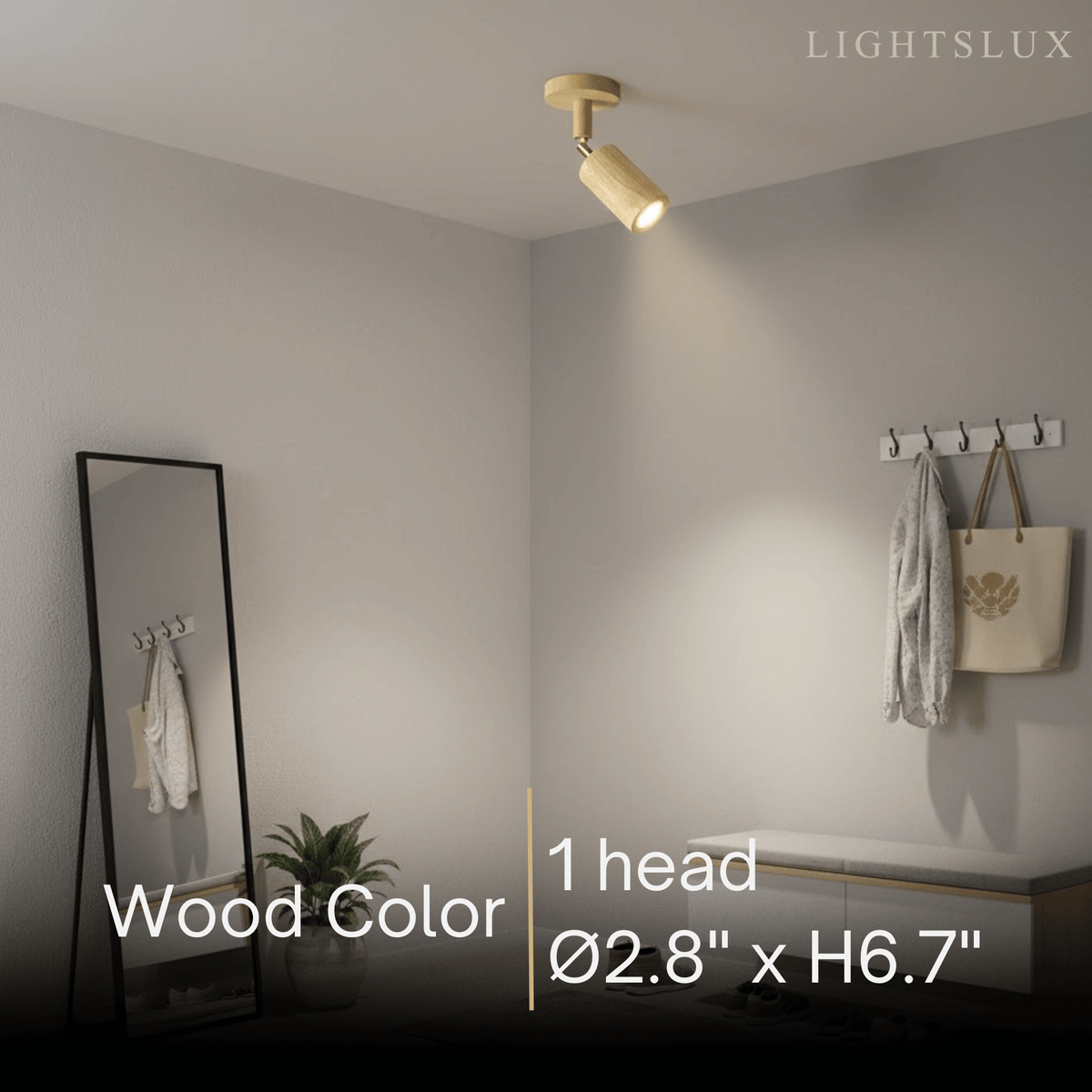 Modern Adjustable LED Track Ceiling Light with Wooden Shades