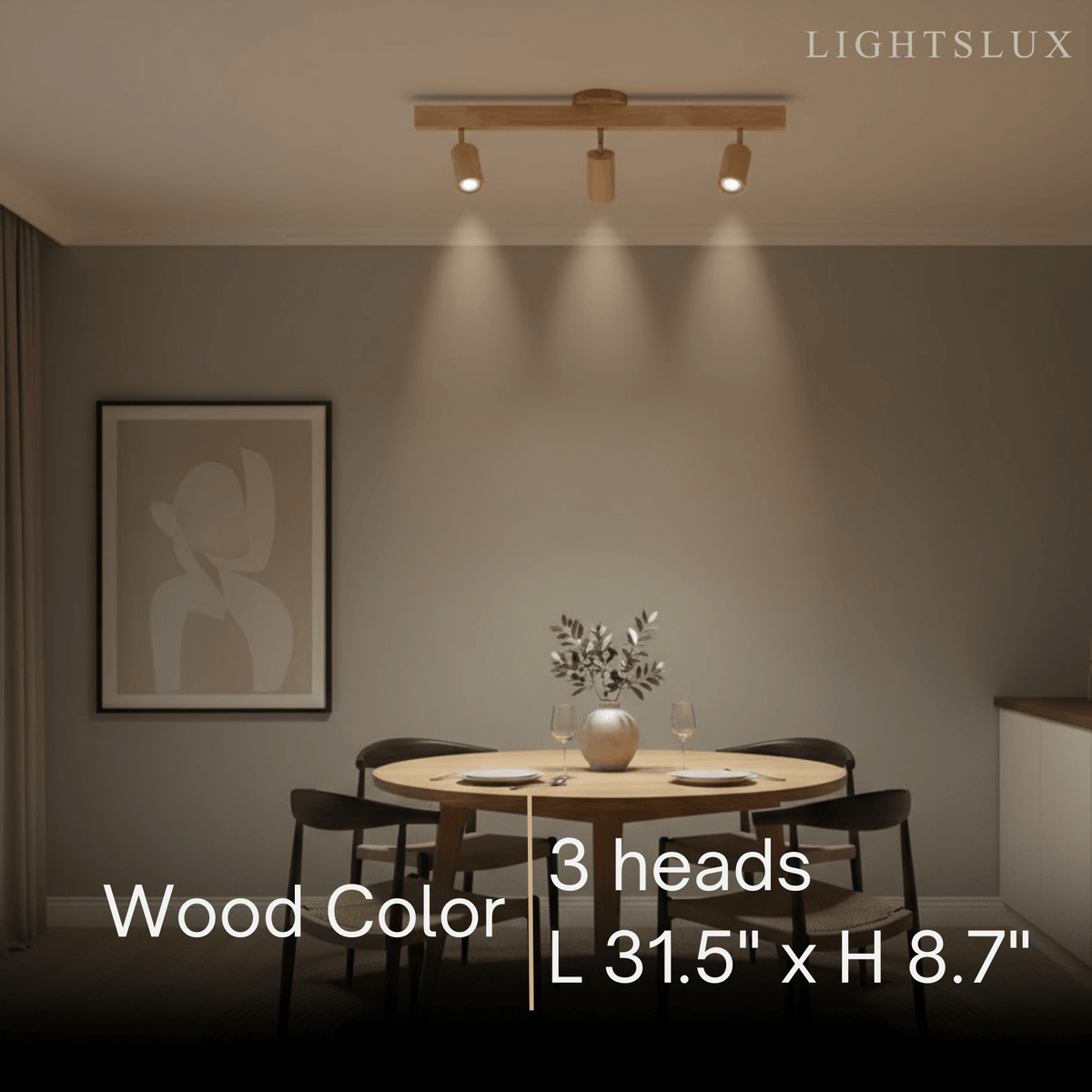 Modern Adjustable LED Track Ceiling Light with Wooden Shades