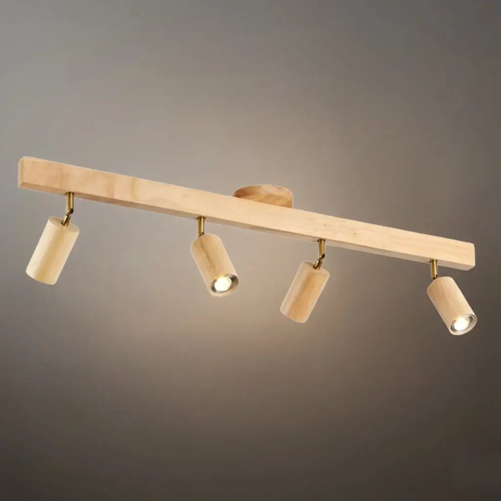 Modern Adjustable LED Track Ceiling Light with Wooden Shades