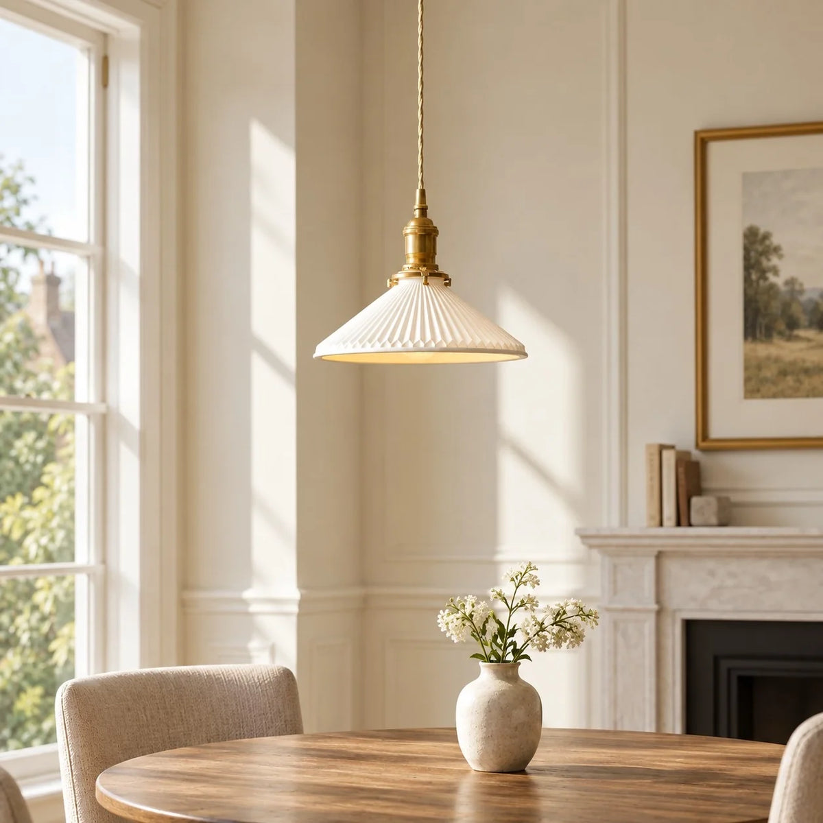 Adjustable loft ceiling light with a ceramic shade