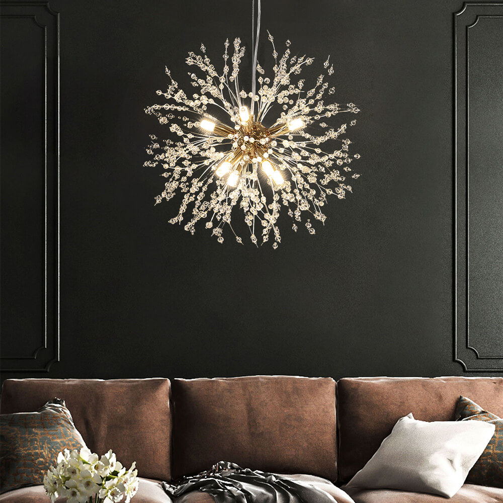 Nine-light Sputnik ceiling light for hallways with a crystal structure