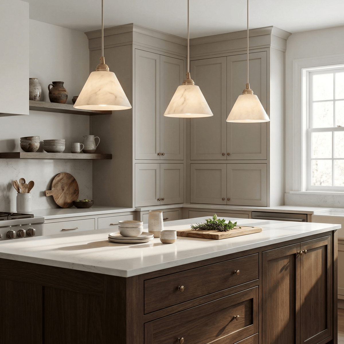 Conical pendant light for the hallway with a brass detail