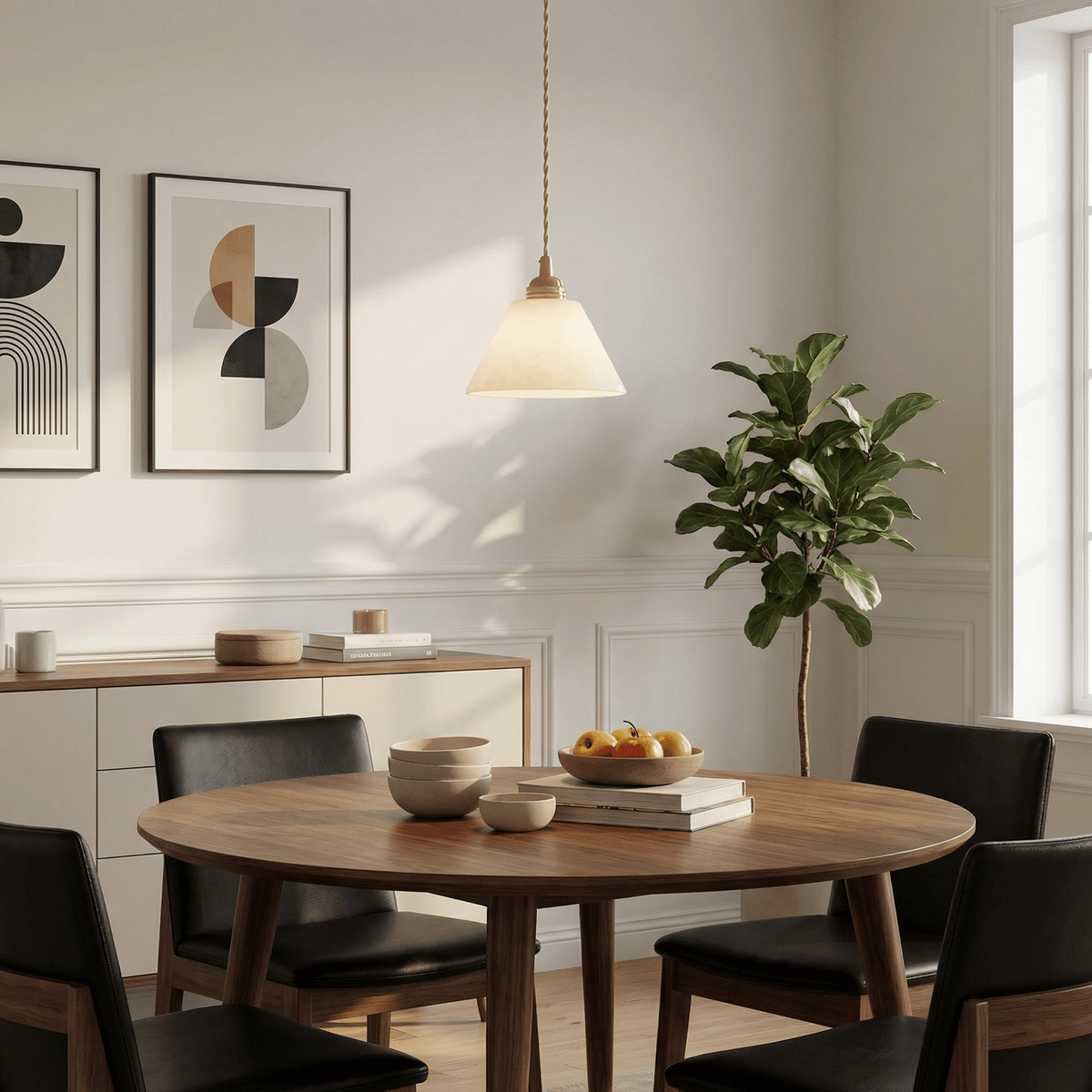 Conical pendant light for the hallway with a brass detail