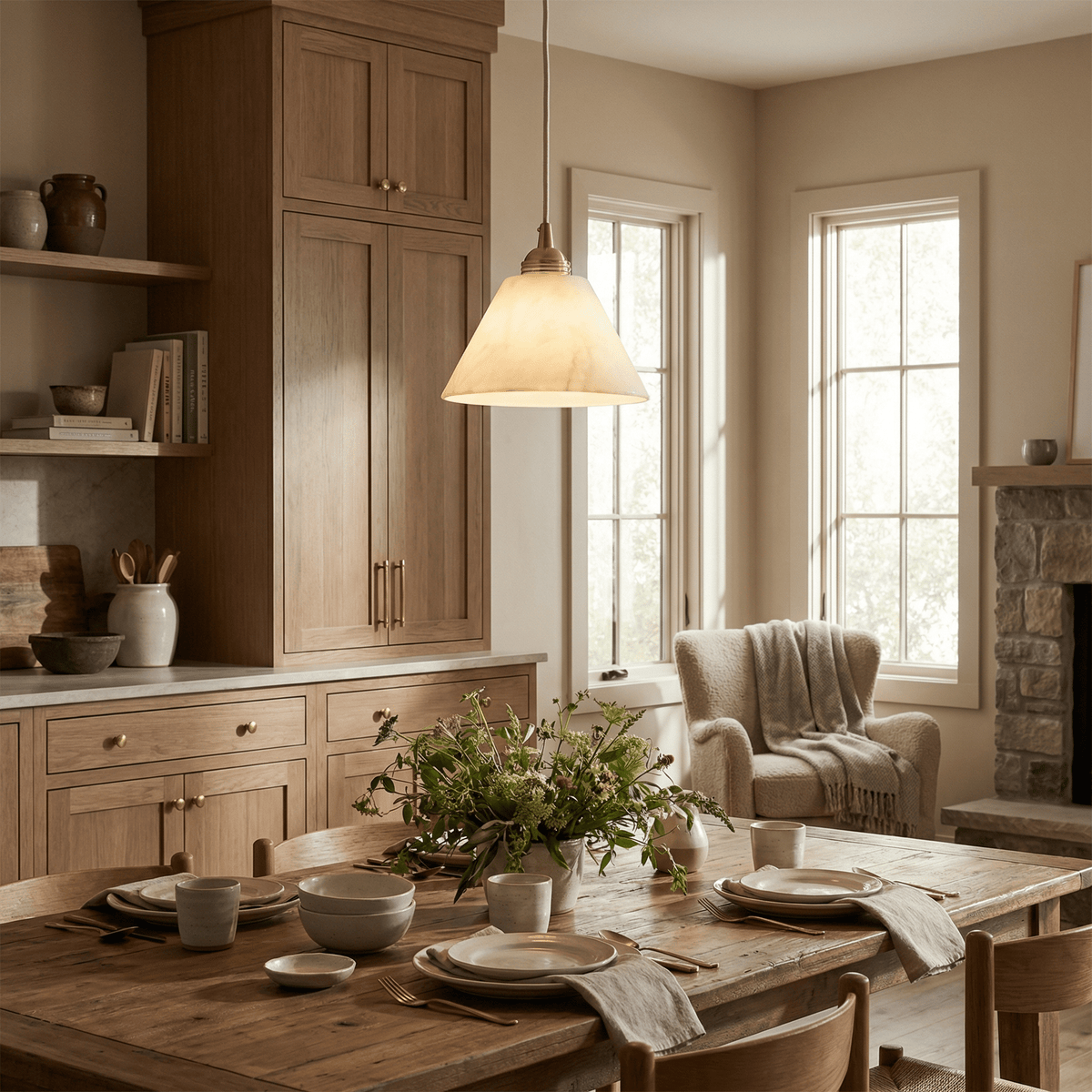 Conical pendant light for the hallway with a brass detail