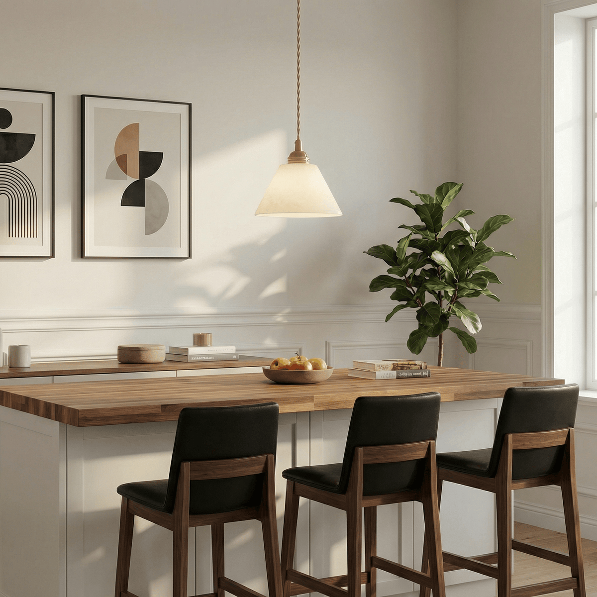 Conical pendant light for the hallway with a brass detail