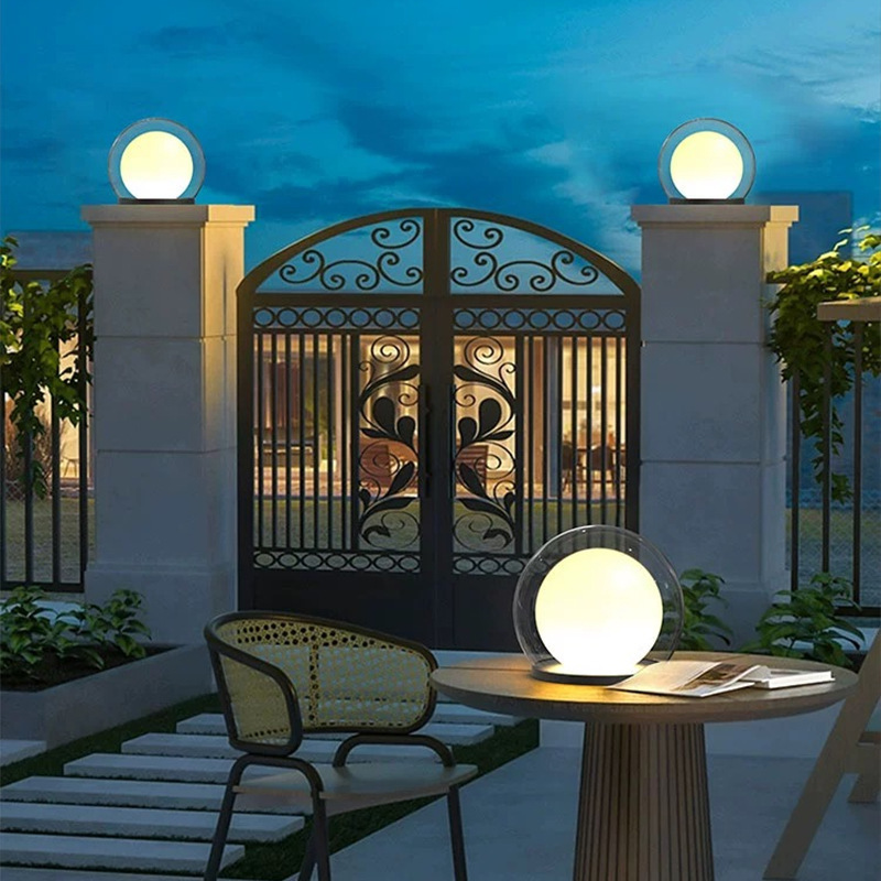 Outdoor wall lamp with glowing moon globe