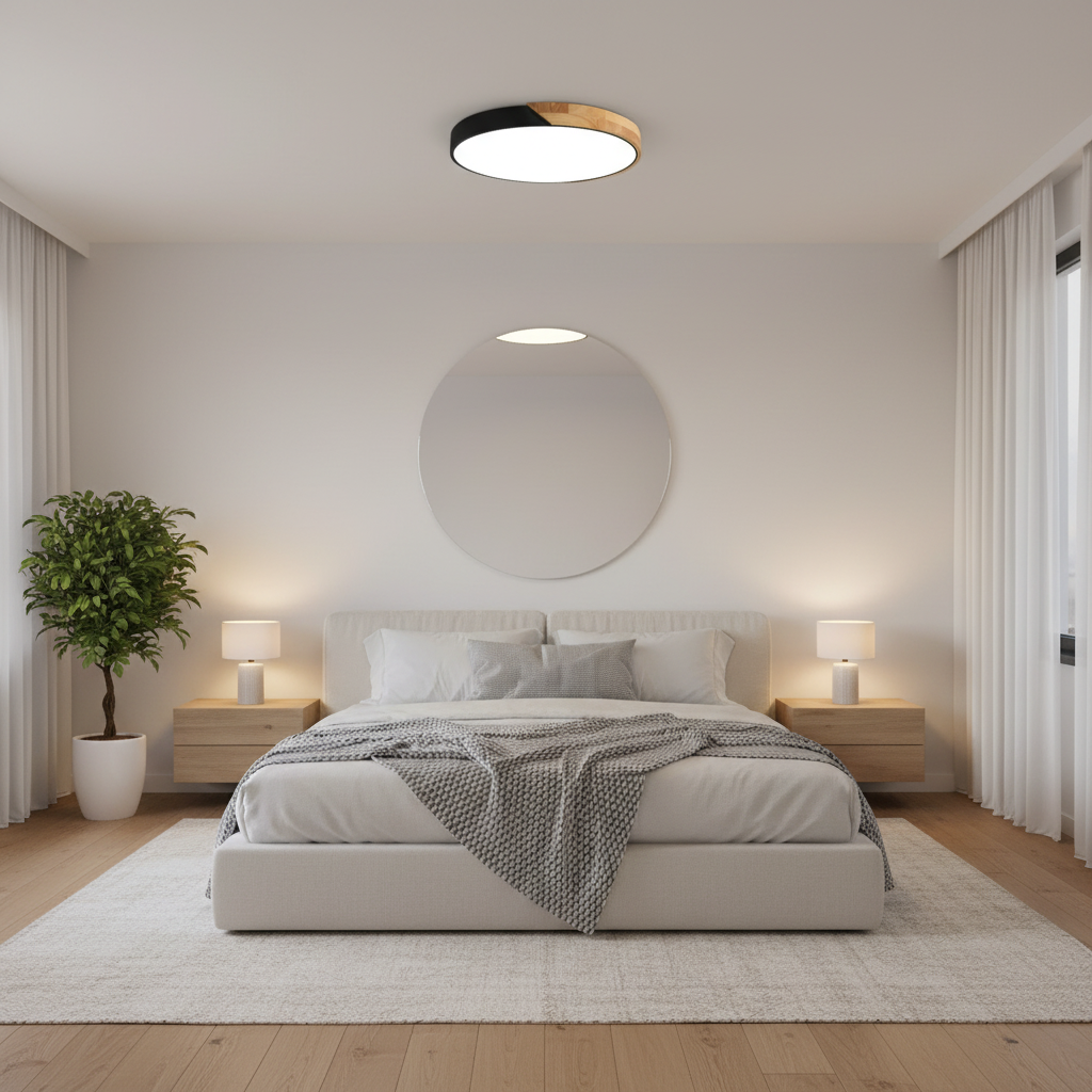 Okrągła lampa sufitowa Japandi z oświetleniem LED