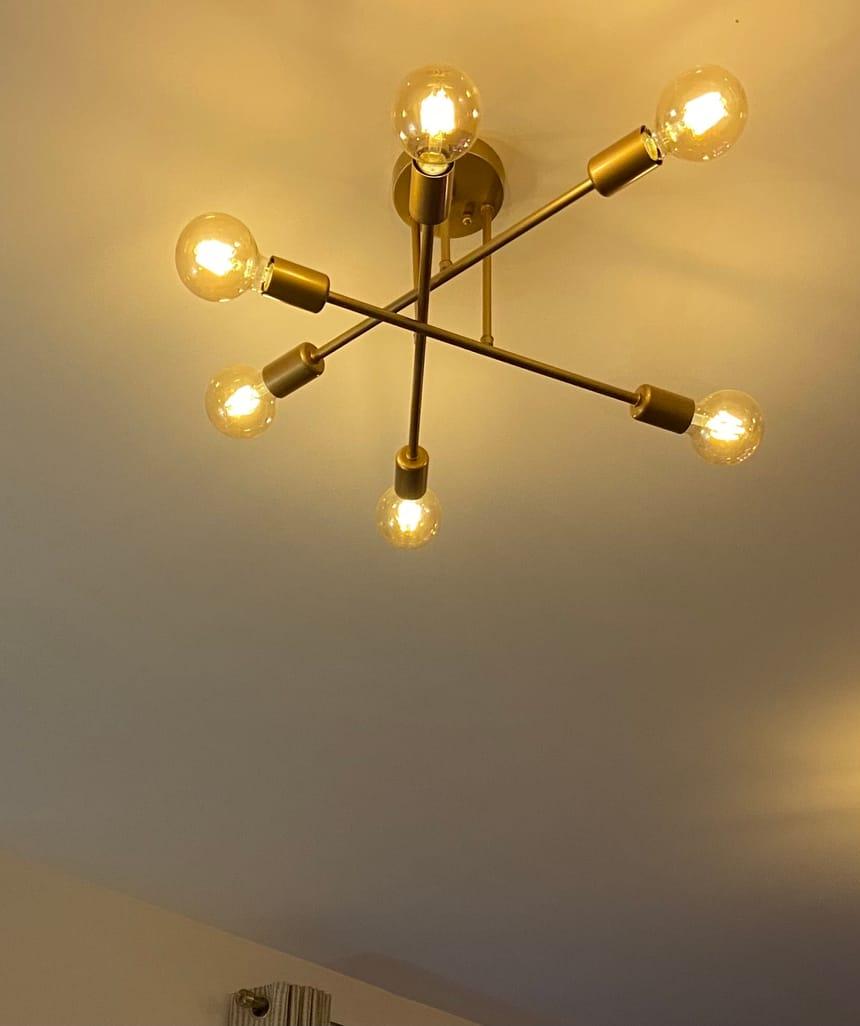 Modern Gold Sputnik Ceiling Light with Six Light Points