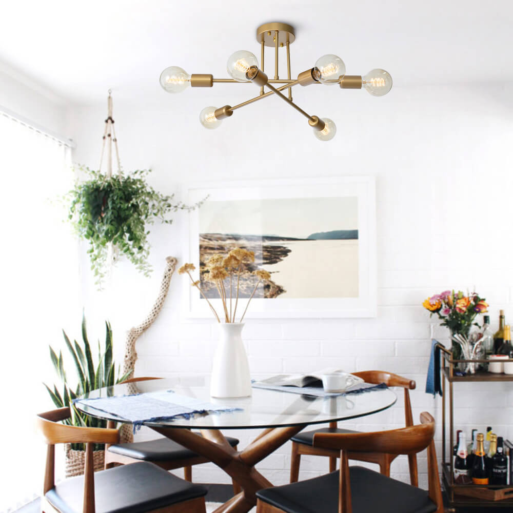 Modern Gold Sputnik Ceiling Light with Six Light Points