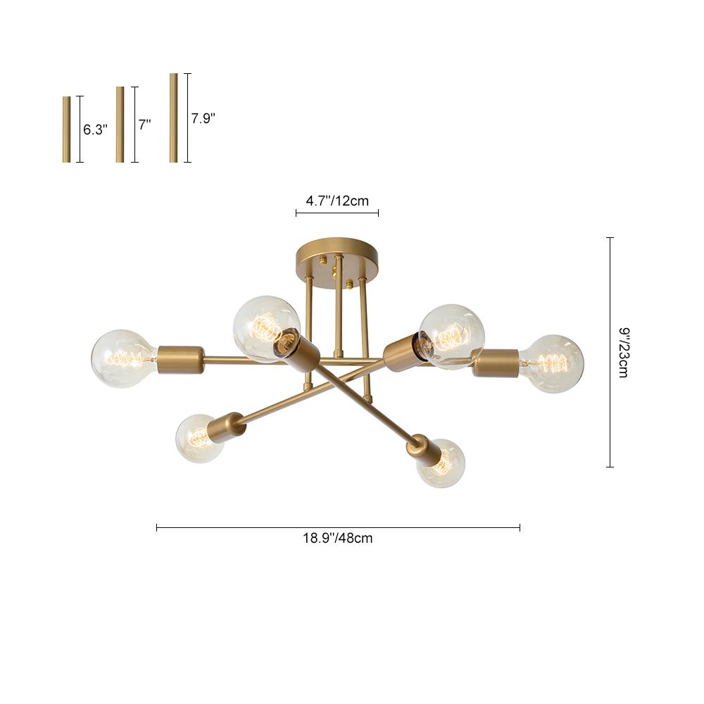 Modern Gold Sputnik Ceiling Light with Six Light Points