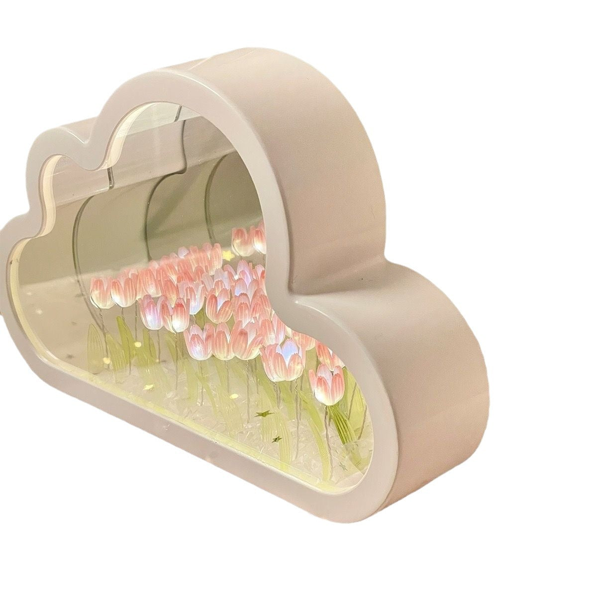 Estetyczna lampa stołowa z lustrem i tulipanami