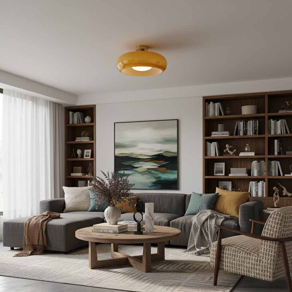 Plafonnier rond en verre inspiré du style Bauhaus