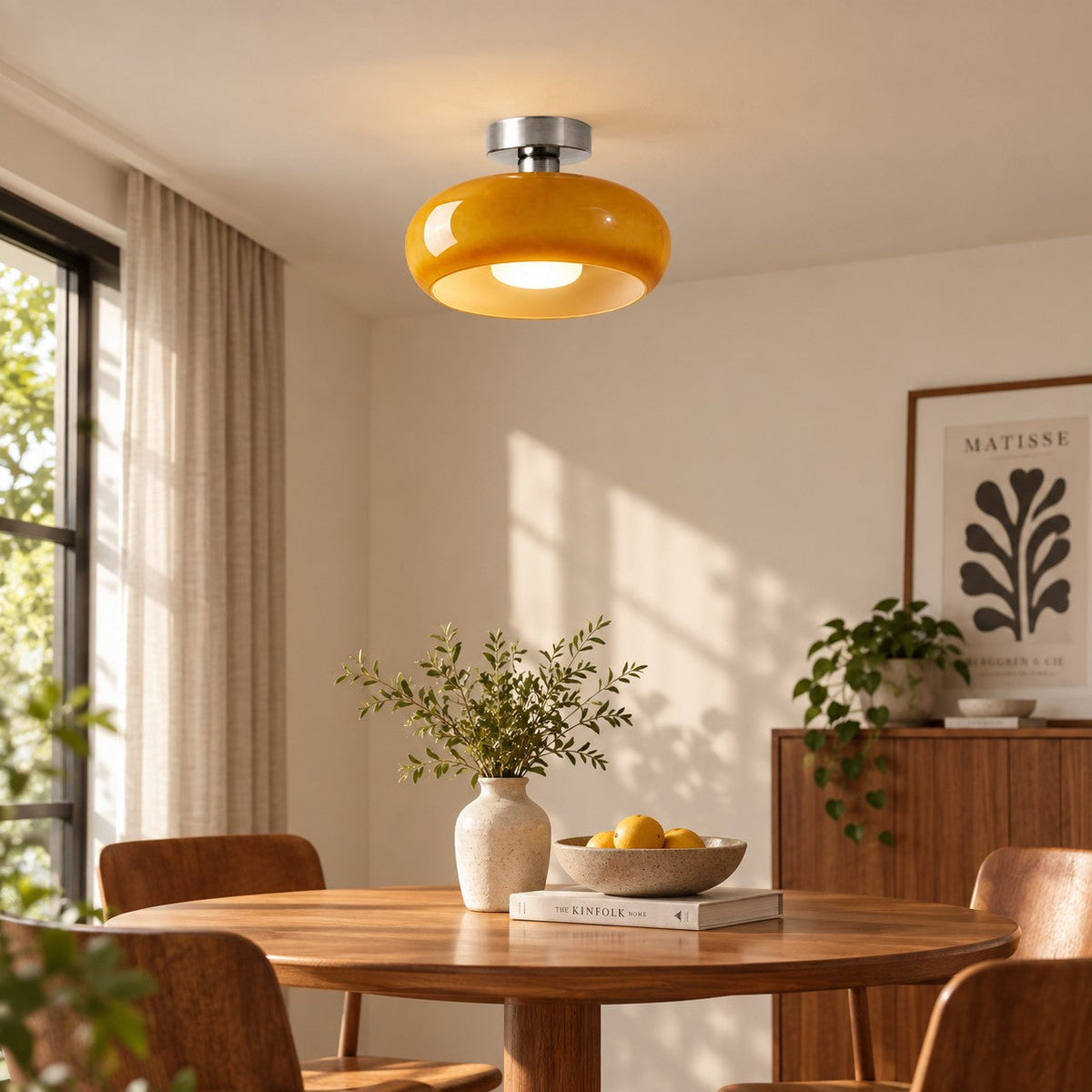 Plafonnier rond en verre inspiré du style Bauhaus