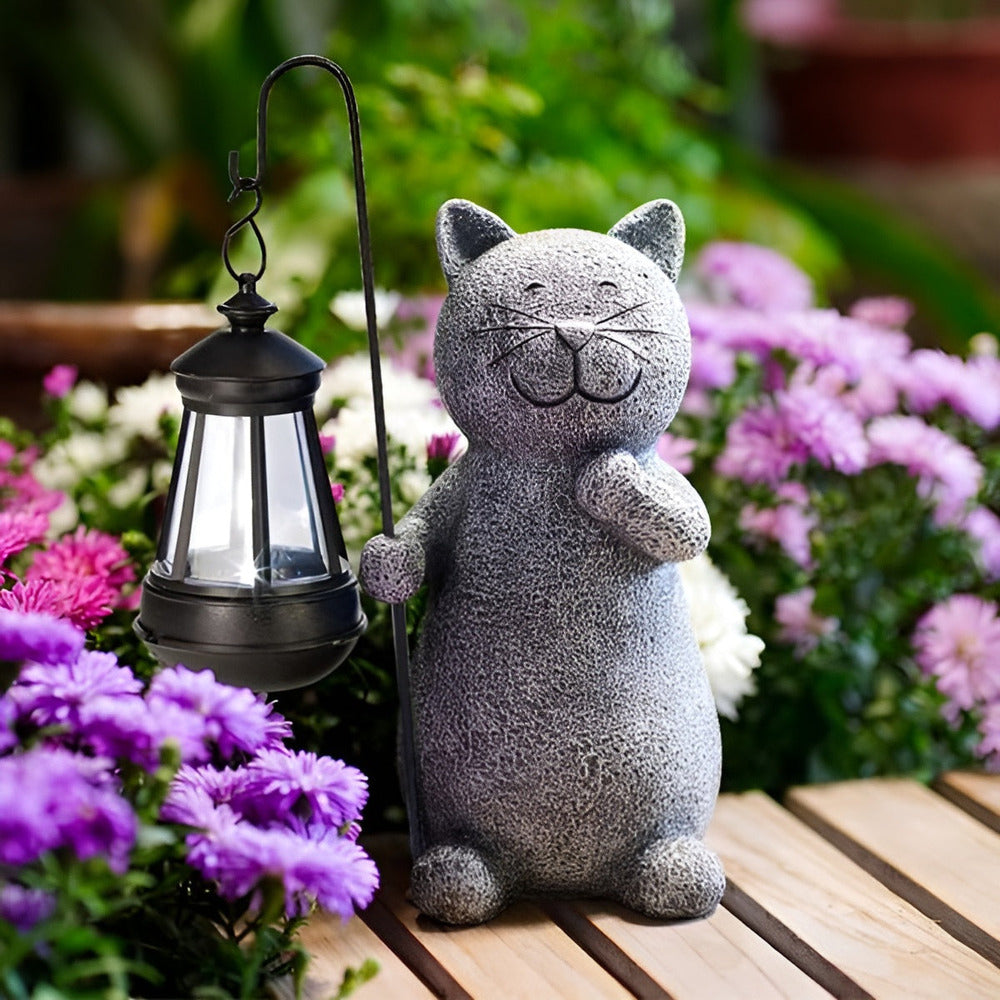 Zonne-energie tuinlamp in kattenvorm