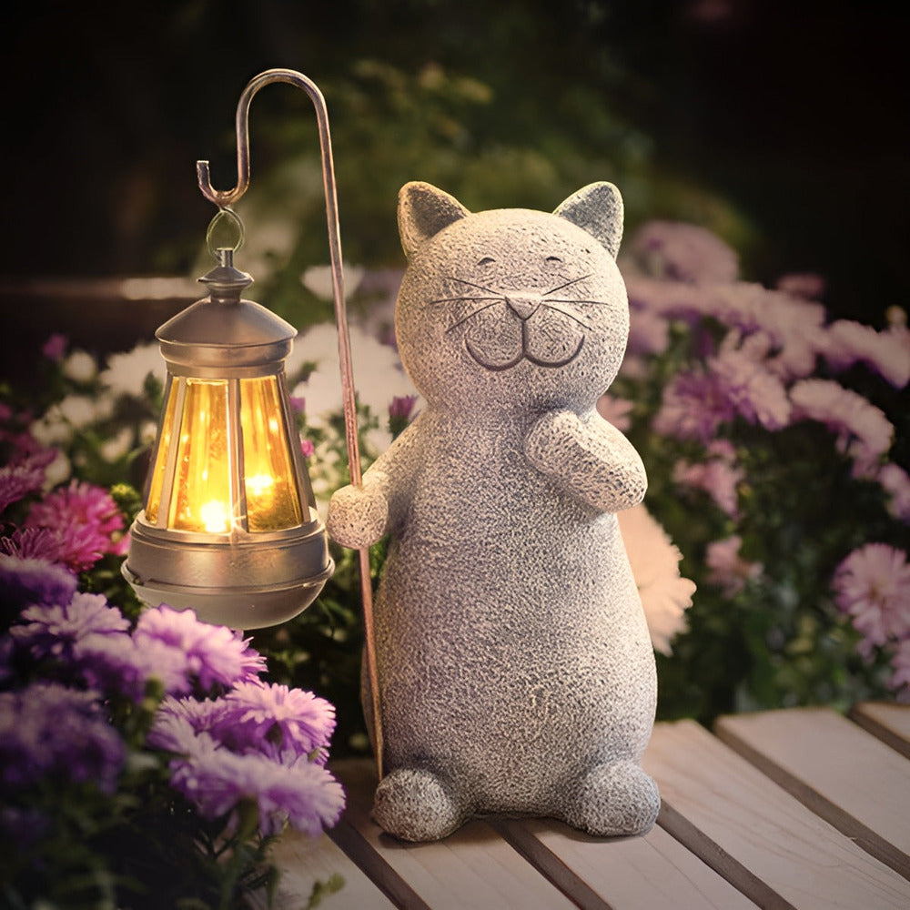 Zonne-energie tuinlamp in kattenvorm
