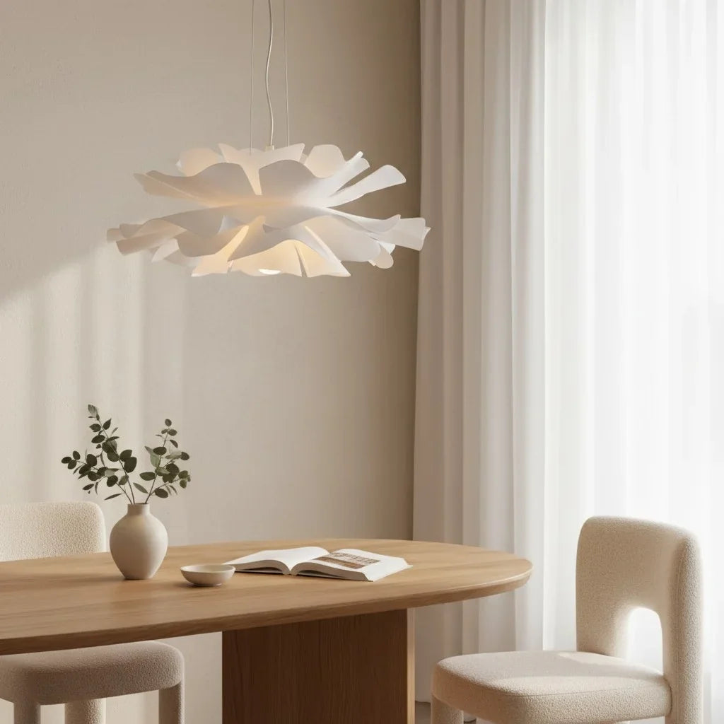 Japandi lotus flower pendant lamp with layered petals