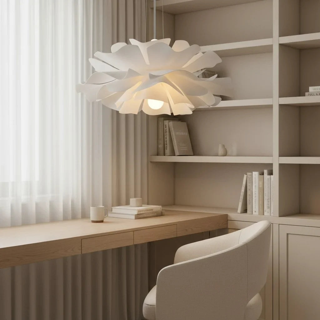 Japandi lotus flower pendant lamp with layered petals
