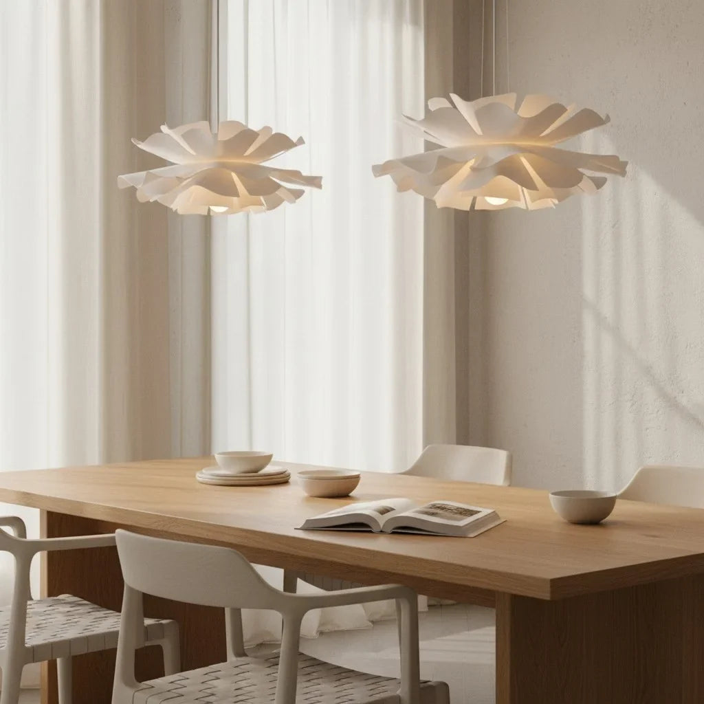 Japandi lotus flower pendant lamp with layered petals